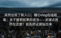 突然出现了新入口；糖心vlog在线观看；关于搜索结果的说法——关键点居然在这里！我先把证据贴出来