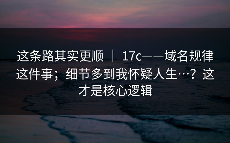 这条路其实更顺 ｜ 17c——域名规律这件事；细节多到我怀疑人生…？这才是核心逻辑